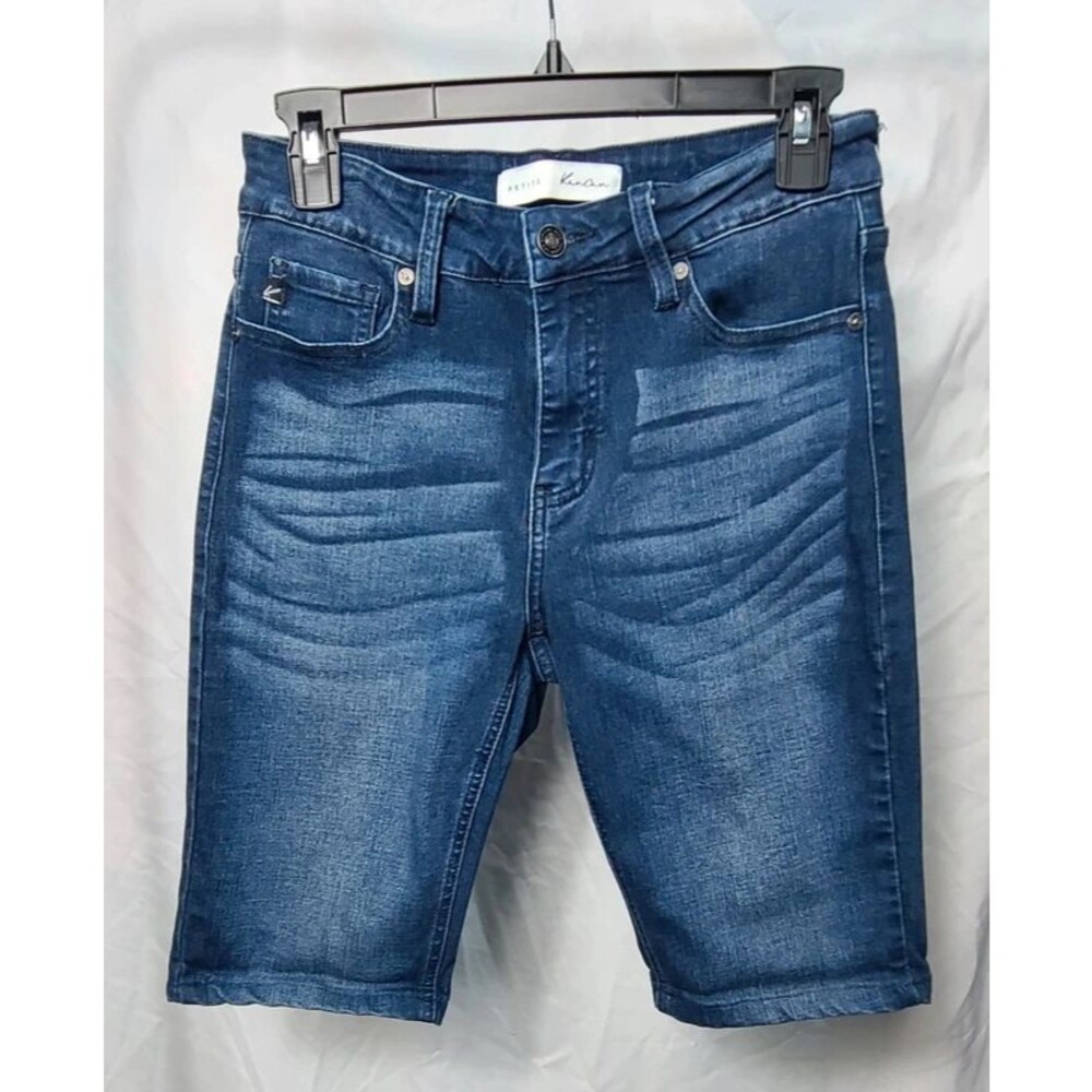 Kancan Bermuda Shorts Size 7 27 Dark Wash Stretch 5 Pocket Whiskered Denim